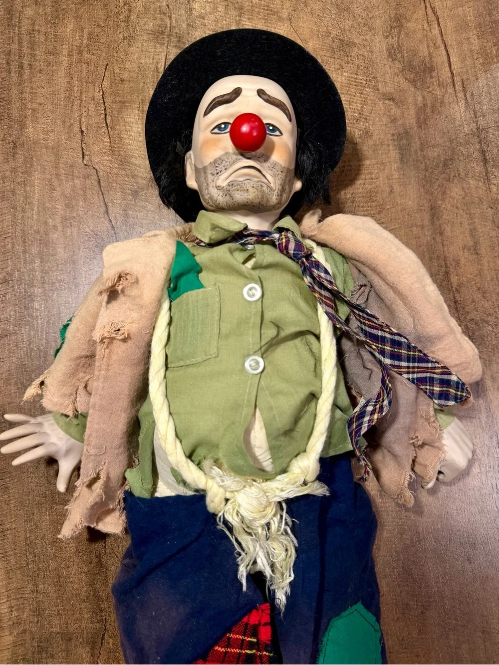 Vintage 1980s Clyde Hobo Sad Clown Doll 20” Dynasty Porcelain